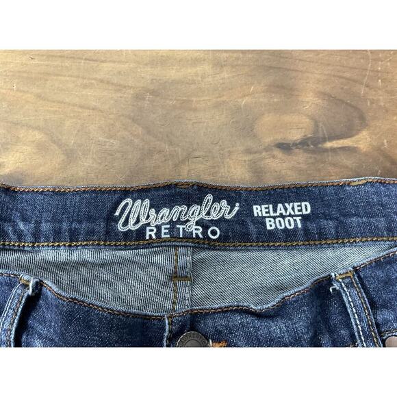 Wrangler Retro Mens Size 38x34 Relaxed Boot Dark Wash Denim Jeans - Picture 4 of 9